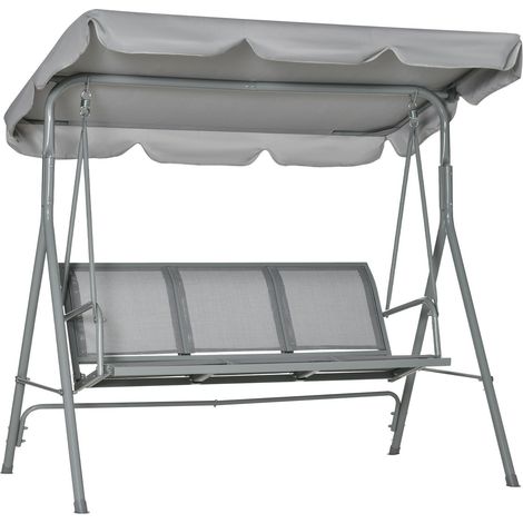 Hollywoodschaukel 3-Sitzer Gartenschaukel Schaukelbank Mit Dach Metall Grau+Silber 170 X 110 X 153 Cm