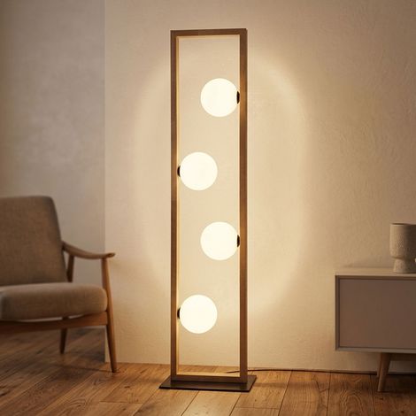 LED Stehlampe Stehleuchte Wohnzimmerlampe Fußschalter Holz Glas Schwarz H 110 cm (1/5)