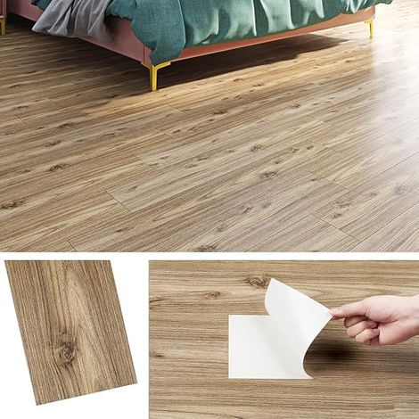 Lino 16 Wood Adhesive Floor Tiles 90 cm x 15 cm PVC for Kitchen Wallpaper Adhesive Wood Blade Adhesive Floors for Living Room PVC Adhesive Floors Bathroom (1/5)