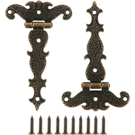 Lot de 2 charnières décoratives en bronze, design en relief en forme de E, alliage vintage avec vis pour armoires (1/3)