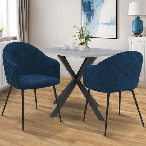 Lote de 2 sillas y sillones de mesa MOLY de terciopelo gofrado azul pato