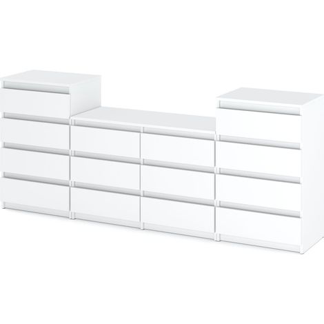 Commode enfant 14 tiroirs – 140 cm large x 85 cm haut x 40 cm profond – Blanc mat – Panneaux de particules haute qualité