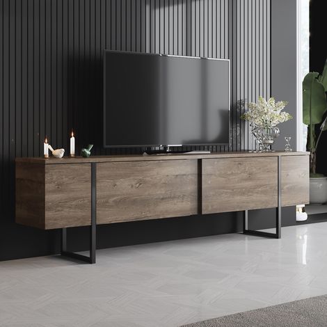 Mobile TV con armadi effetto legno di effetto legno e dettagli neri 180 cm FROPA