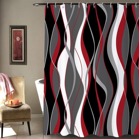 Rideau de Douche, 120x180cm, Moderne Abstrait Noir Gris Blanc Rouge Ombre Rayé Art Minimaliste Imperméable Rideau de Salle de Bain Lavable en Machine avec Crochets (1/5)