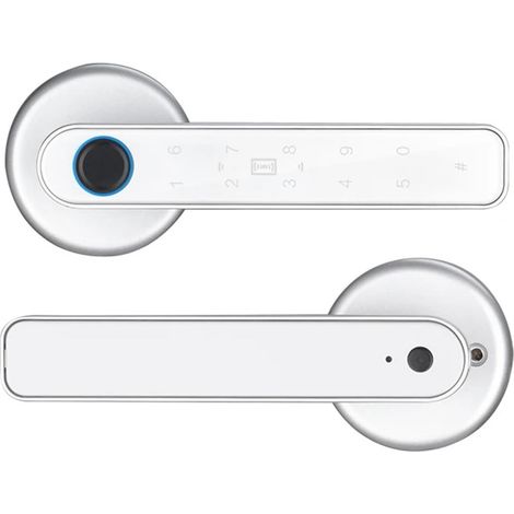Serrure de Porte à Empreintes digitales, Anti-Regard, Mot de Passe, poignée, contrôle par Application, Type C, Charge d'urgence for Portes de 3.5 à 6.5cm d'épaisseur(Silver) (1/5)