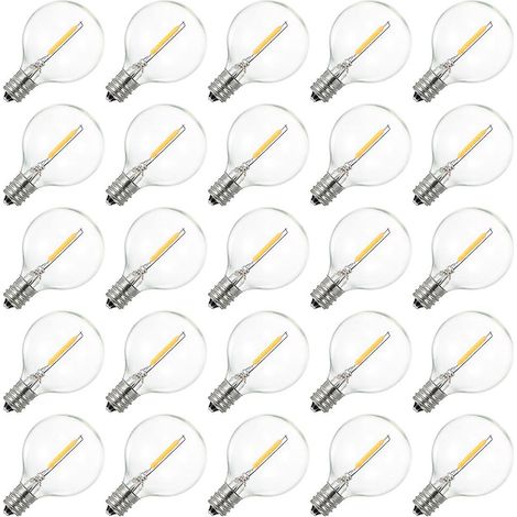 Packung mit 25 G40-LED-Glühbirnen, 230 V Wechselstrom, E12-Fassung, warmweiß, IP44 wasserdicht für den Außenbereich