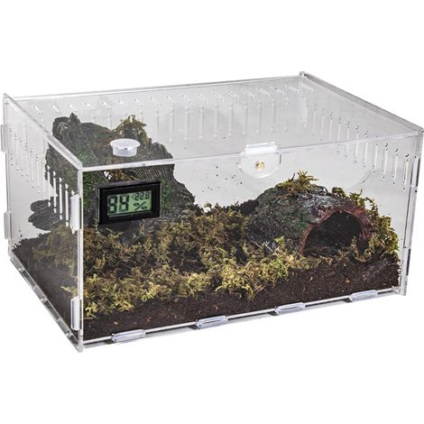 Terrarium en Acrylique Transparent avec Thermo-Hygromètre Électronique Intégré – Boîte d’Élevage pour Lézards, Geckos, Araignées, Insectes, Crabes et Serpents (1/2)