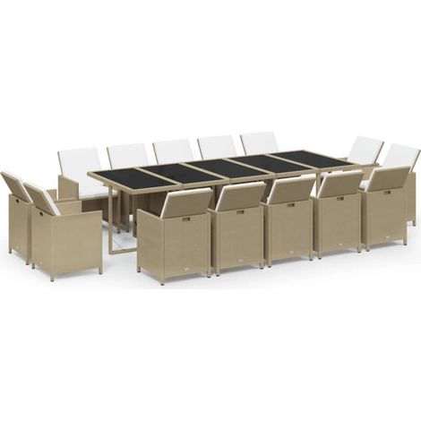 Maison Exclusive - Set da Pranzo da Giardino 15 pz con Cuscini in Polyrattan Beige