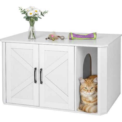 Relaxdays mueble para arenero de gato, con entrada y alfombrilla, para ocultar el arenero, HxBxT: 50x85x49 cm, blanco