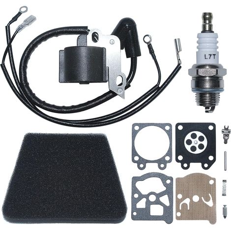 Kit de réparation de carburateur avec bobine d'allumage pour Partner 350 351 370 avec nettoyant de filtre à air, bobine d'allumage, filtre à air, bougie, kit de réparation de carburateur (1/5)