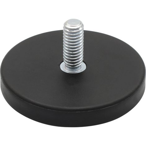 Juego de 8 imanes de goma, base de imán de neodimio con revestimiento de goma, Ø 43 mm, resistentes a los arañazos, rosca macho M6, color negro.