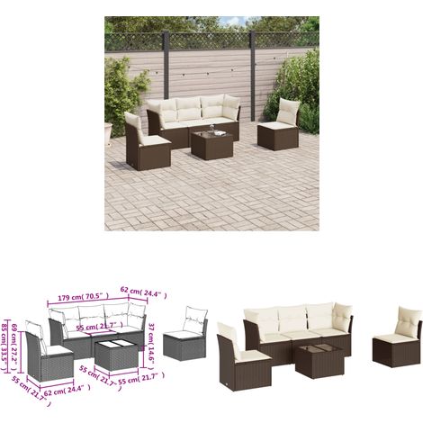 vidaXL Salon de jardin avec coussins 6 pcs marron résine tressée (1/3)
