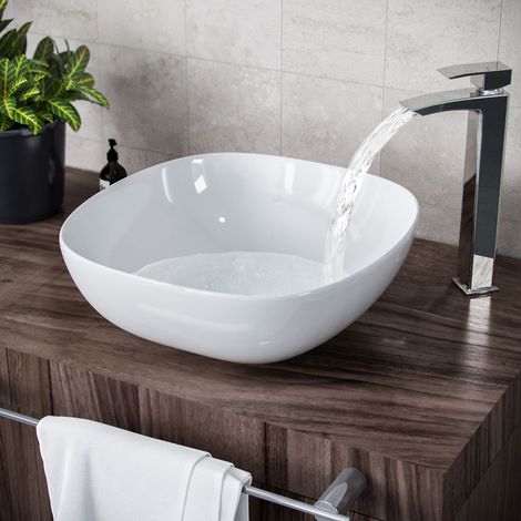 Etive 410mm Square Rounded Cloakroom Counter Top Basin Sink Bowl (1/5)
