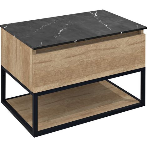 Sapho Skara - Meuble vasque, 80x50x45 mm, 1 tiroir, noir mat/chêne Alabama CG008-2222