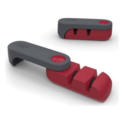 QORVA-Affûteur de couteaux compact avec lame en acier - Affûteur de couteaux de cuisine compact - Gris et rouge (1 paquet) (1/4)