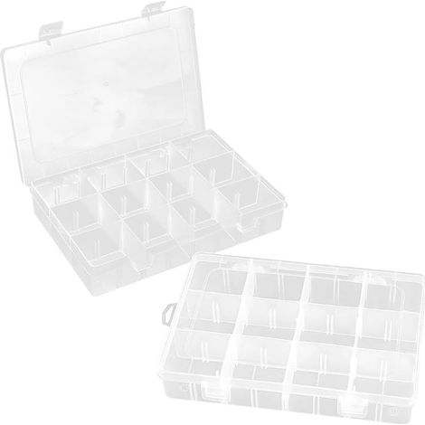 2 Aufbewahrungsboxen aus transparentem Kunststoff mit 12 Fächern und verstellbaren Trennwänden für Schmuck und Perlen (1/5)
