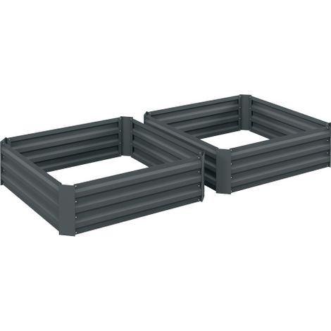 Set of 2 291L Elevated Garden Bed, Galvanized Planter Box for Flowers and Herbs, 100x100x30cm, Dark Grey