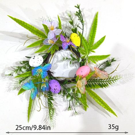 Couronne Pour Bougie De Pâques - Guirlande En Feuillage Artificiel Vert Avec Papillons Et Fleurs - Décoration De Table Et Porte Pour Le Printemps - 25 X 25 Cm (1/5)