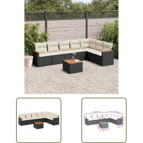 The Living Store 8-tlg. Garten-Sofagarnitur mit Kissen Schwarz Poly Rattan - Gartenmöbel - Esstisch - Lounge Set - Outdoor Möbel - Rattan Gartenset (1/3)