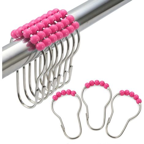 Anneaux et crochets de rideau de douche en acier inoxydable (12, rouge rose) (1/3)