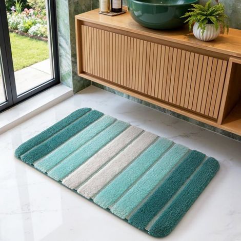 Tapis Salle de Bain Antiderapant 50 x 80 cm, Extra Doux, Lavable en Machine, Absorbant l'eau, Turquoise (1/4)