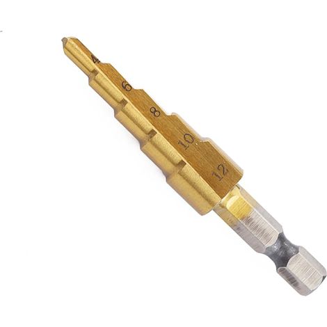 Foret hélicoïdal 1/4" - 4-12 mm - Revêtement en titane - Foret pas à pas HSS - Pour plastique, bois, métal - Foret conique multi-trous (1/5)