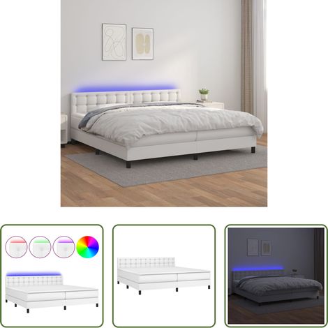 vidaXL LED-Bett - Boxspringbett mit Matratze & LED Weiß 200x200 cm Kunstleder (1/5)