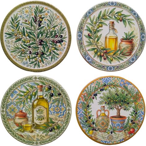 Set de 4 posavasos de cerámica olivas y aceite beige (1/3)