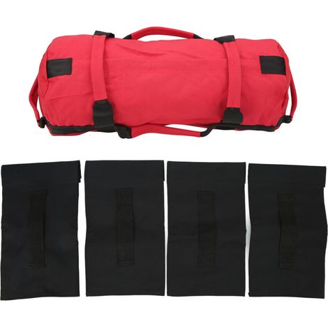 Sac de lestage de musculation en tissu Oxford, 6 poignées, réglage facile, sac de lestage multifonctionnel avec sacs de remplissage pour salle de sport intérieure, rouge (1/5)