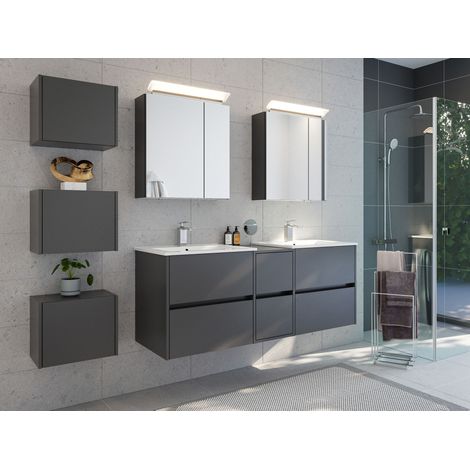 Badmöbelset Taifun 150cm 4tlg mit 2x Spiegelschrank und 3er Boxen Set grafit