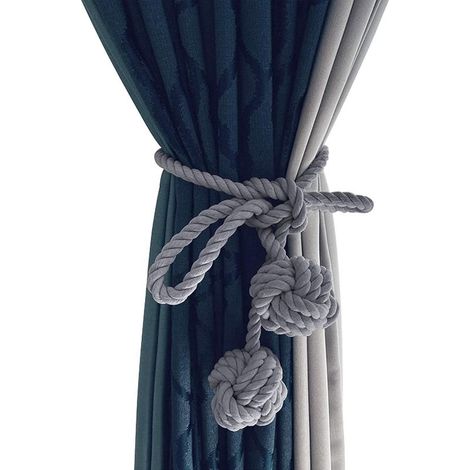 Lot De 2pcs Embrasses Pour Rideaux Avec Deux Boules Fait À La Main Attache De Rideau En Corde Tressé Boucle De Rideau Chanvre Style Rustique, Chic Accessoire Décoratif Rideau Pour Salon Burea (1/5)