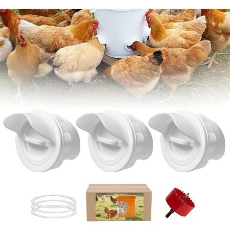 DIY Mangeoire Poules 3 Ports, Abreuvoir Poussin Automatique, Mangeoire à Volaille Gravité Kit pour Seaux Tonneaux Bacs (1/5)