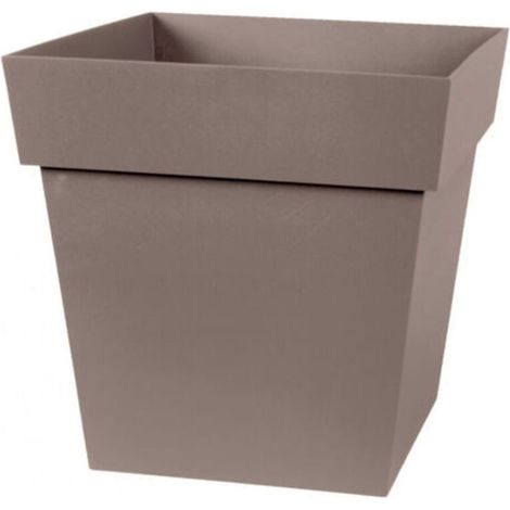 EDA – Quadratischer Blumentopf 32 x 32 cm, taupe – Recycelbares Polypropylen – UV- und frostbeständig – 22 Liter Fassungsvermögen – Vorgebohrt für Wasserablauf (1/4)