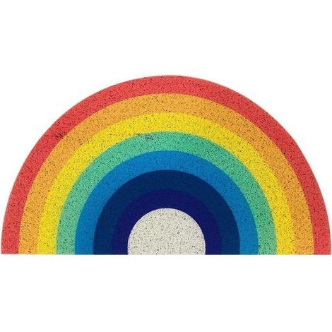 Tapis de bain rayé et coloré. De forme semi-circulaire. Fabriqué en microfibre antidérapante et absorbante. Idéal pour les baignoires, les douches et les salles de bain. (1/3)