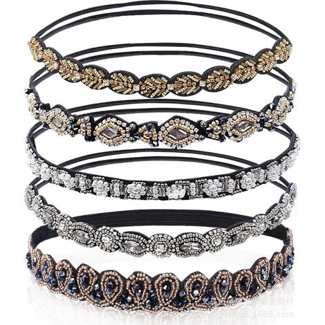 Lot de 5 bandeaux à strass, antidérapants, ornés de bijoux, pour femmes et filles. (1/5)
