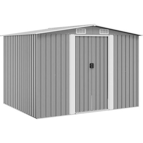 Abri de jardin en métal gris, dimensions : 257 x 205 x 178 cm (1/5)