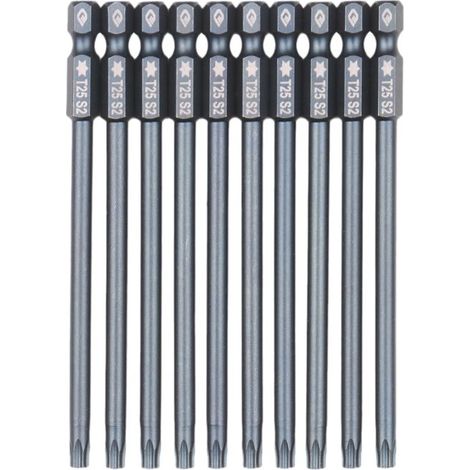 Set mit 10 manipulationssicheren Torx-Sicherheitsbits, 1/4-Zoll-Antrieb, S2-Stahl, 10 cm lang, mit magnetischen Spitzen für Elektroschrauber und Handbohrmaschine. (1/5)