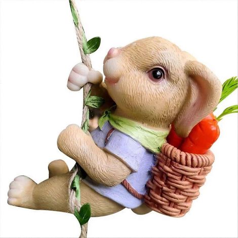 Charmante statue de lapin en résine pour la décoration de jardin, sculpture animale d'extérieur, ornement à suspendre, idéal pour la terrasse et le jardin. (1/5)