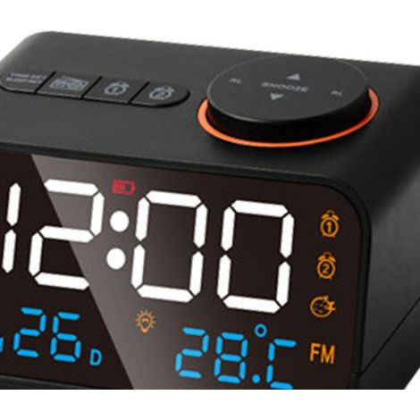 Radio du réveil Récit d'alarme Radio Radio Music LED multifonctionnel Tiration de musique Radio FM rechargeable FM Noir (1/4)