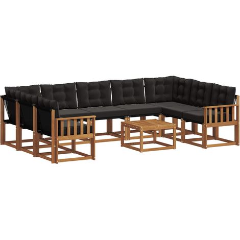 Outdoor Sofa Set 10 pcs Natural and Black Solid Acacia Wood vidaXL