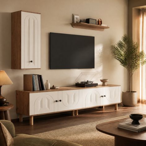 CHICFURN Mobile TV con contenitore 170 cm bianco e legno per soggiorno (1/5)