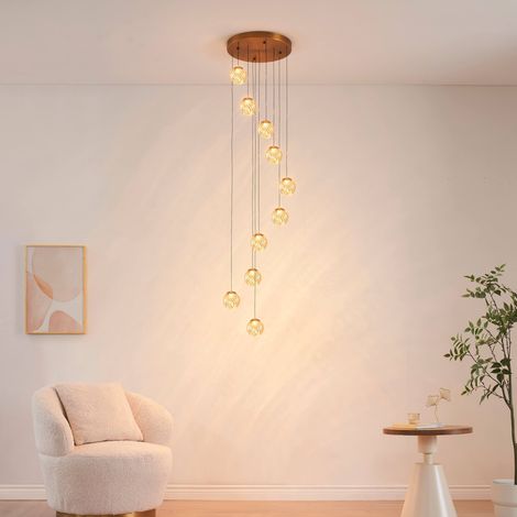 Große goldene Pendelleuchte für Treppenhaus 3 m - Esposia