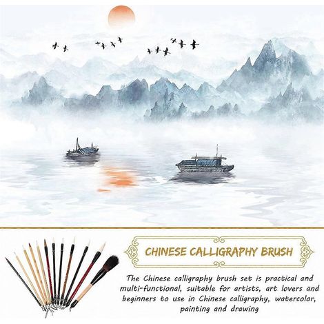 12-teiliges Set chinesischer Kalligrafiepinsel mit Rollhalter, für Aquarellfarben