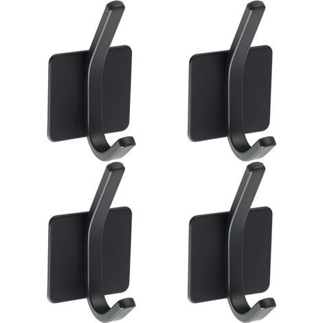 4 Pcs Crochet Adhésif Patère Murale Adhésive en Acier Inoxydable SUS 304 Porte Manteau Mural Noir Porte Serviette pour Salle de Bain ou Cuisine, (1/4)