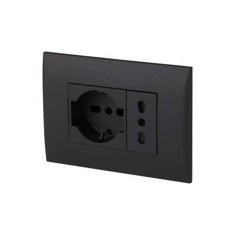 PLACCA C/SUPP PRESA BIPAS+PRESA BIPAS SCHUKO NERO