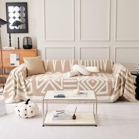 Large Bohemian Khaki Sofa Throw, Universal Decorative Sofa Cover for 1, 2, 3, or 4 Seater Sofas, Ideal as a Sofa Protector or Bedspread - 180x260cm (1/5)