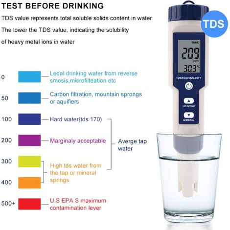 Testeur de sel numérique 5 en 1 pour piscine – Étanche, mesure précise eau de mer – Entretien facile de votre bassin