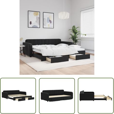 vidaXL Tagesbett Ausziehbar mit Schubladen Schwarz 100x200 cm Samt (1/5)