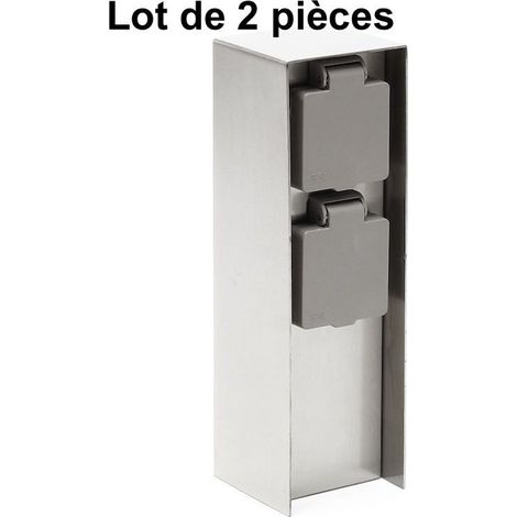 Lot de 2 Multiprises Borne Carrée 2 Prises Électriques Pour Jardin Et Extérieur (1/5)