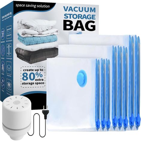 Sac Rangement Sous Vide Aspirateur vec Pompe à Air Électrique, Ensemble De 8, Réutilisation Sacs Compression Sous Vide Aspirateur, Sac Sous vide Couette, Poche Sous vide Vetement (1/5)